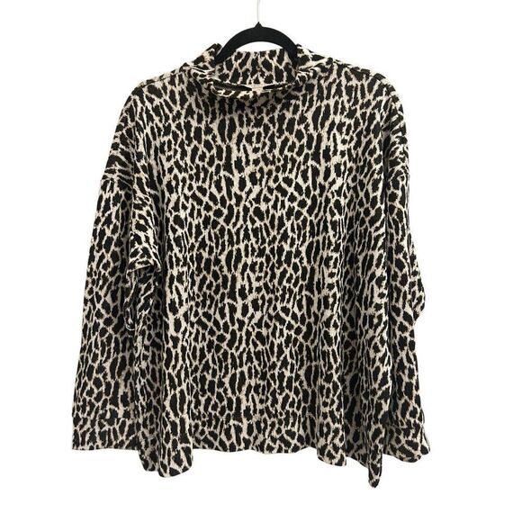 LOFT Plus leopard mock neck pullover 14 Large Mob wife - Picture 1 of 7